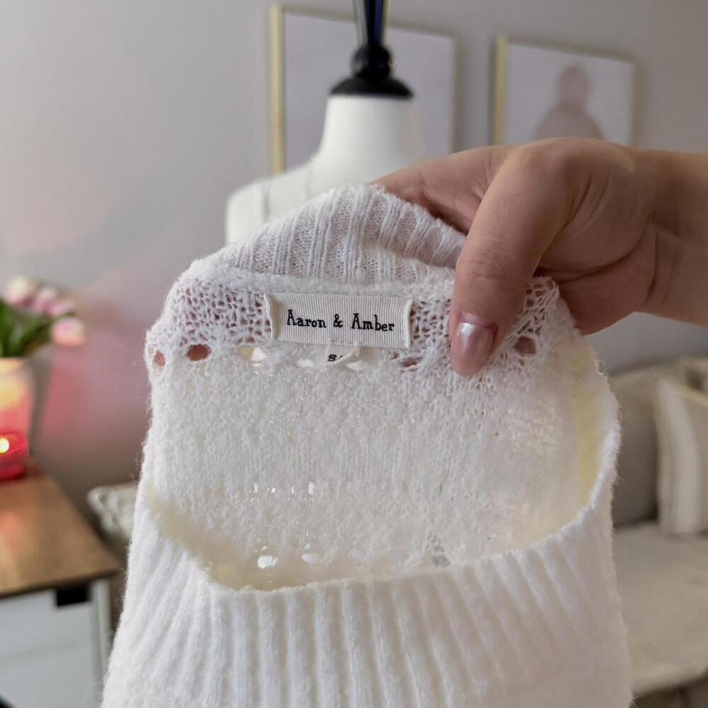 Aaron & Amber Lace Trim Textured Cream Sweater ₊˚⊹ ᰔ - Picture 4 of 4